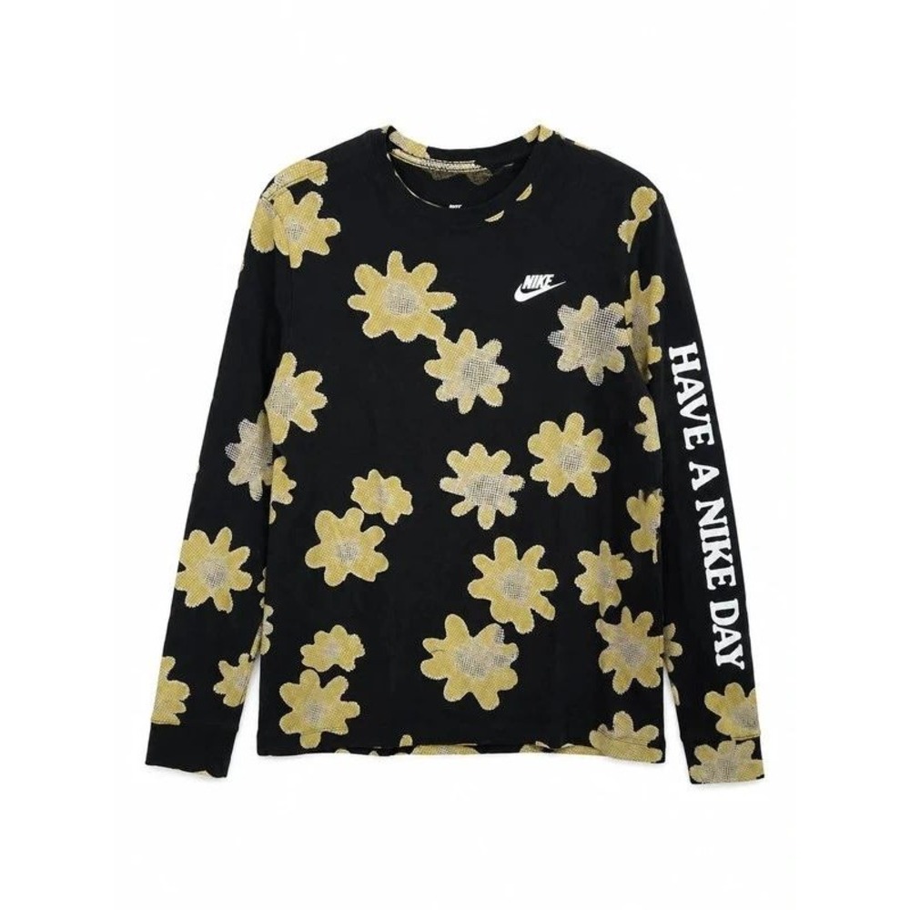 Nike Have A Nike Day Daisy Floral Long Sleeve Tee Black Yellow Mens M Style